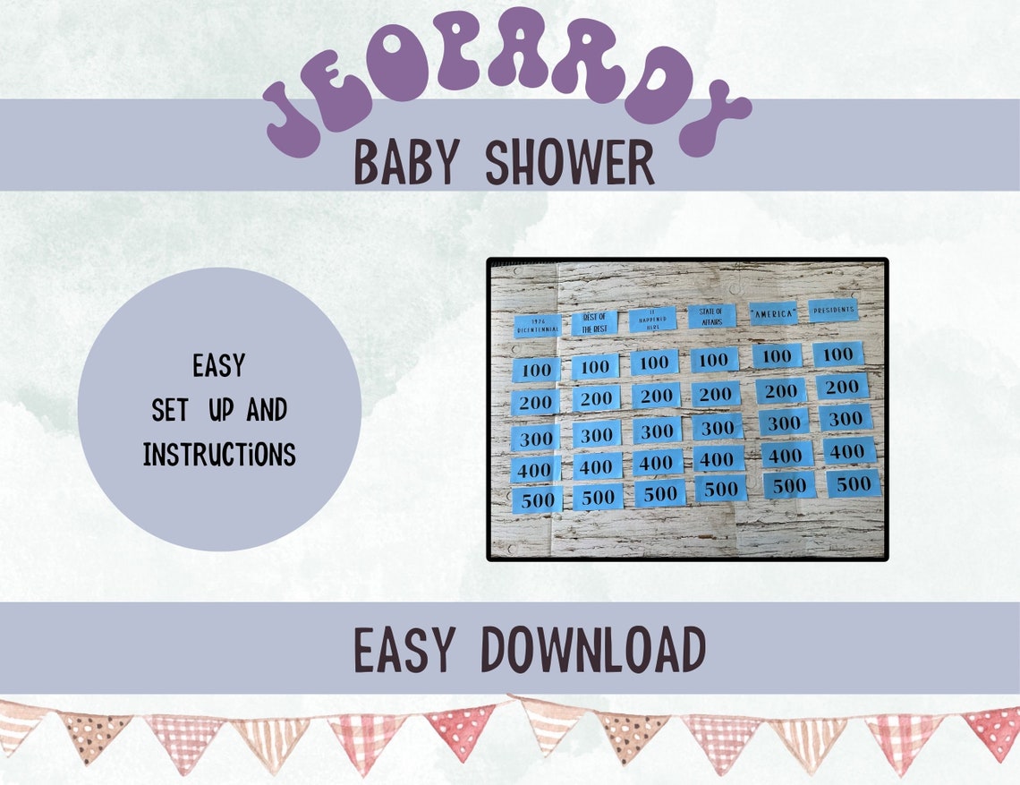 Baby Shower Jeopardy Game, Printable Baby Shower Jeopardy Game, Shower ...