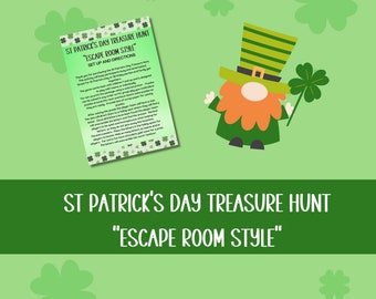 St Patrick's Day Treasure Hunt Escape Room Style, Kids St Pat's Party Scavenger Hunt Activity, Escape Room Party Fun   om Puzzles for Kids,