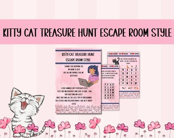Birthday Party Game Treasure Hunt with cats; Escape Room Style Puzzle Game for cat lovers, Treasure Hunt for Kids; Rainy Day Treasure Hunt