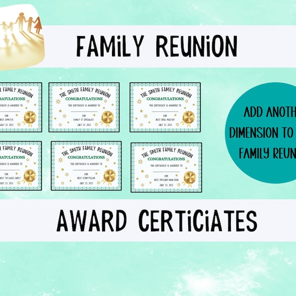 Family Reunion Award Zertifikate, Familientreffen Spiele und Auszeichnungen, Auszeichnungen für Familien, lustige Auszeichnungen für Familientreffen, Spiele für Wiedervereinigungen