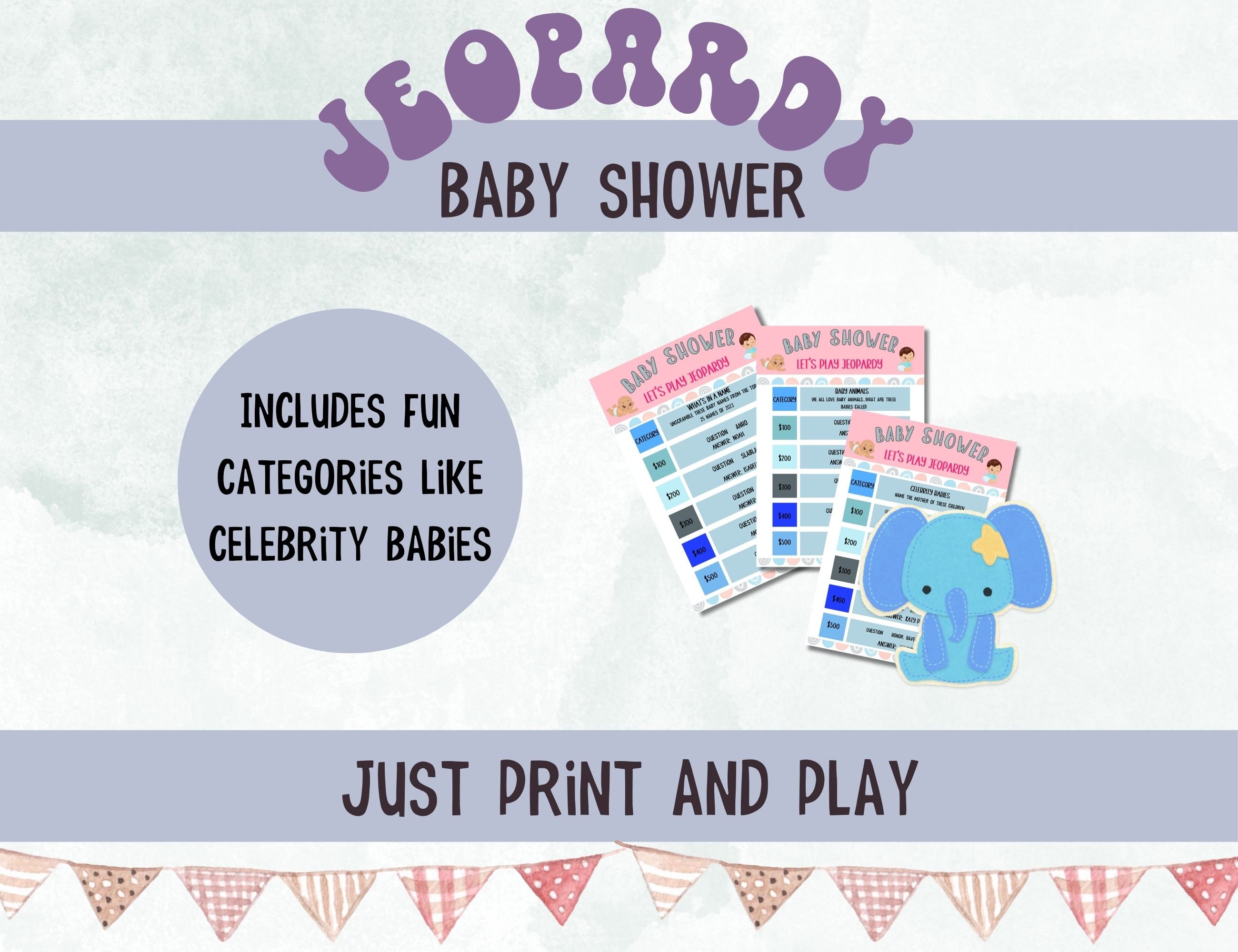 Baby Shower Jeopardy Game, Printable Baby Shower Jeopardy Game, Shower Game, Baby Jeopardy Game