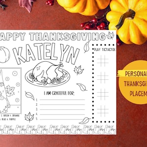 Personalized Thanksgiving Placemat for Kids; Placemat for Thanksgiving; Coloring Placemat for Kids&#39; Thanksgiving, Kids Table Placemat