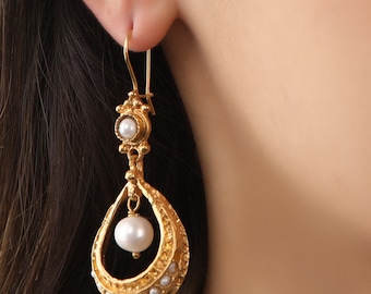 Pearl Earrings,Ottoman Earrigns,Gold Plated earrigs ,brass Earrigns,gemstone Earrigns,Turkish earrigs ,Handmade Jewelry earrigs .gift for