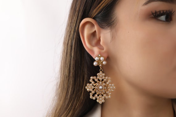 Pearl  Earrings,Unique Earrigns,Gold Plated earrigs ,Handmade Earrigns,Gold Earrigns,Turkish earrigs ,Handmade Jewelry earrigs .gift for her