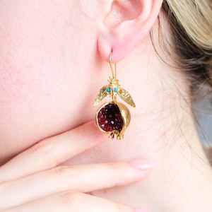 Pomegranate design Earrings,Ottoman Earrings, Brass Earrings,18-22k Gold Plated Earrings,Turkish Earrings,Handmade Jewellery,Pomegranate