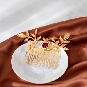 Vintage Linda Levinson Gold Tone Barette Garnet Cobochons artisan hair clip Linda levinson goldtone pave - Gem main image 2