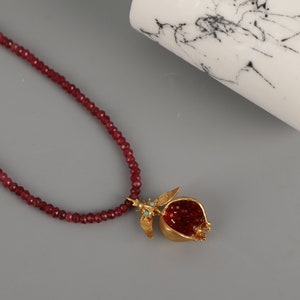 Handmade Pomegranate Design Necklace,Garnet Necklace,pomegranate Necklace,pomegranate Pendant,Pomegranate Jewelry,Most Popular Jewelry,Gift