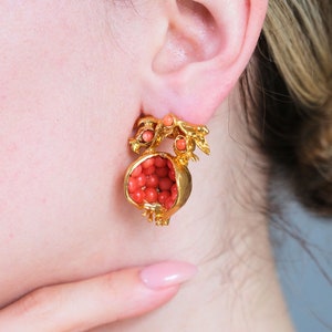 Pomegranate design Earrings,Ottoman Earrings, Brass Earrings,18-22k Gold Plated Earrings,Turkish Earrings,Handmade Jewellery,pomegranate