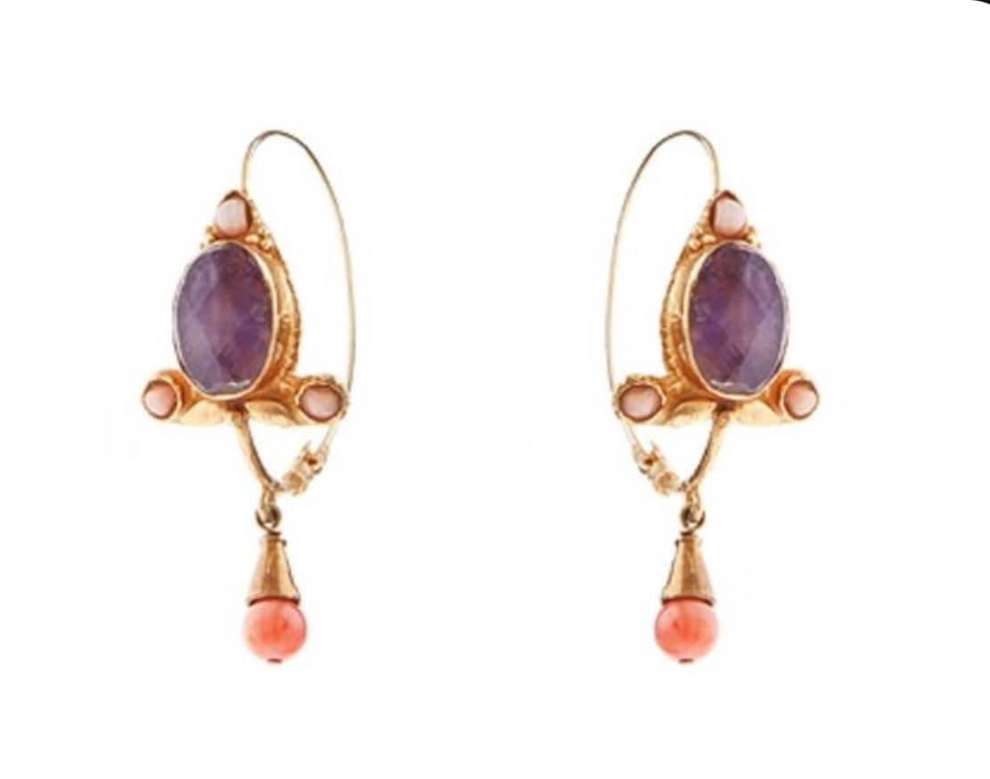 Amethyst Earrings, Coral earrig,ottoman Earrigns,Gold Plated earrigs,brass Earrigns,gemstone Earrigns,Turkish earrigs,Handmade Jewelry