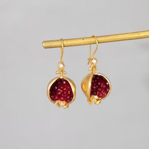 Granatapfel Design Ohrringe, handgefertigter Schmuck, Weihnachtsgeschenk, türkischer Schmuck, osmanisches Modell, Granatohrringe, beliebteste Ohrringe, Dantiy