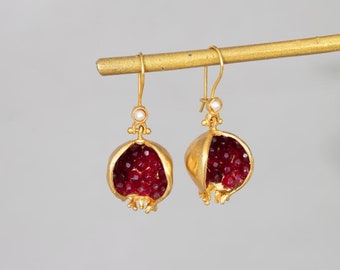 Pomegranate Design Earrigns,Handmade Jewelry,Christmas Gift,turkish jewelry,Ottoman model ,Garnet Earrigns,most populer Earrigns,Dantiy