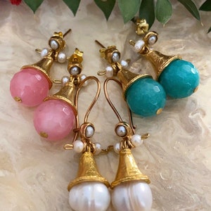 Drop Earrings, pearl earrig,ottoman Earrigns,Gold Plated earrigs ,rosequarts  Earrigns,gemstone Earrigns,Turkish earrigs ,Handmade Jewelry