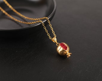Handmade Pomegranate Design Necklace,garnet  Necklace,pomegranate Necklace,pomegranate Pendant,chain necklace,gift for her,Valentine’s gift