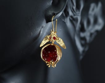 Pomegranate Design Earrigns,Handmade Jewelry,Christmas Gift,turkish jewelry,Garnet stone ,Pomegranete,Unique design ,Vintage Earrings