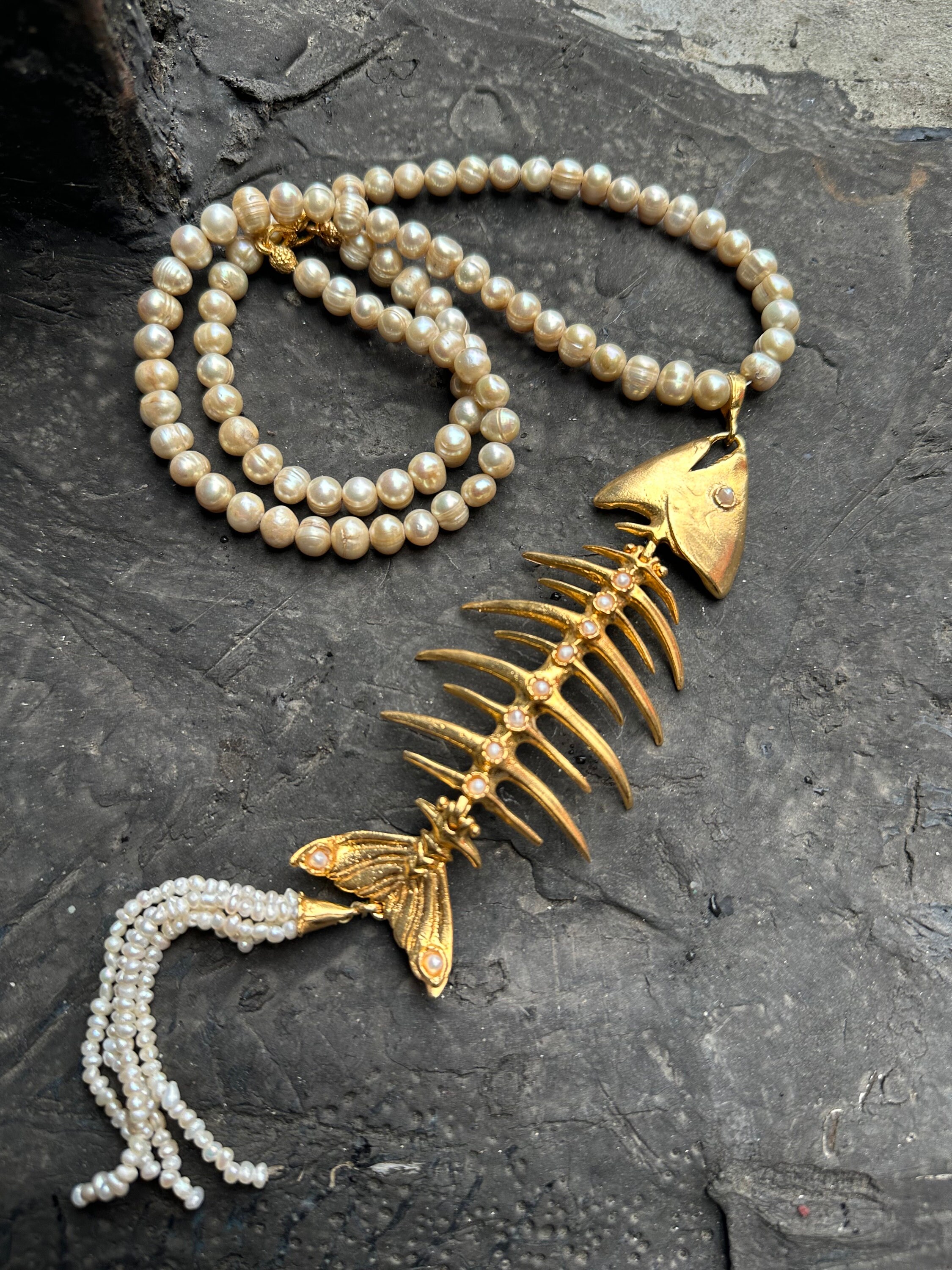 Handgemaakte visketting, vintage ketting, lange visketting, 22K verguld, beste cadeau, visketting, handgemaakte sieraden, Turkse sieraden,