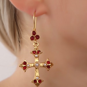 Cross earrigns ,Handmade earrrigns ,cross,Handmade cross earrigns,gold earrigns ,gold cross ,cross earrigns,byztine cross ,diamond cross