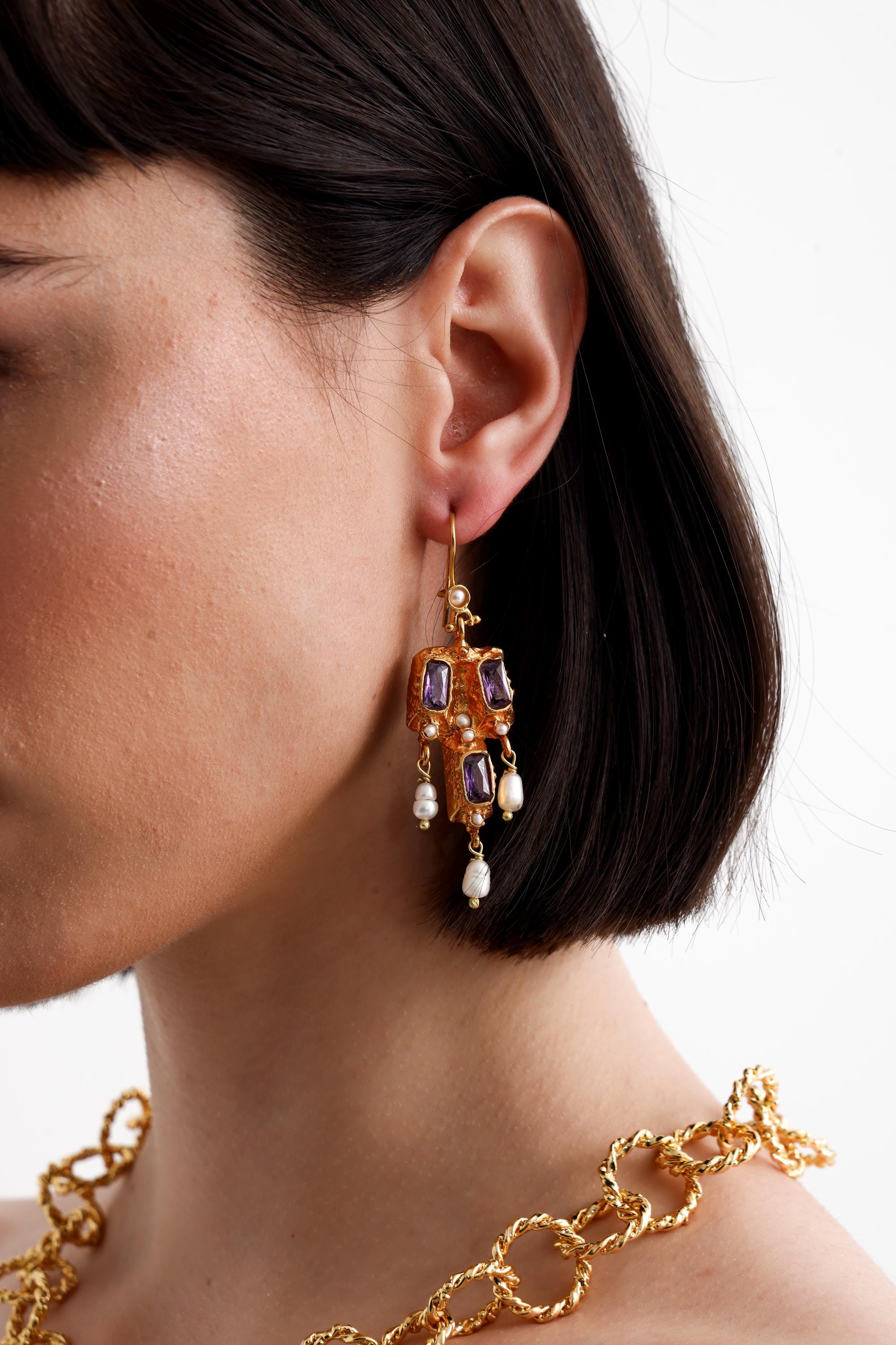 Gold Plated Amethyst Earrings