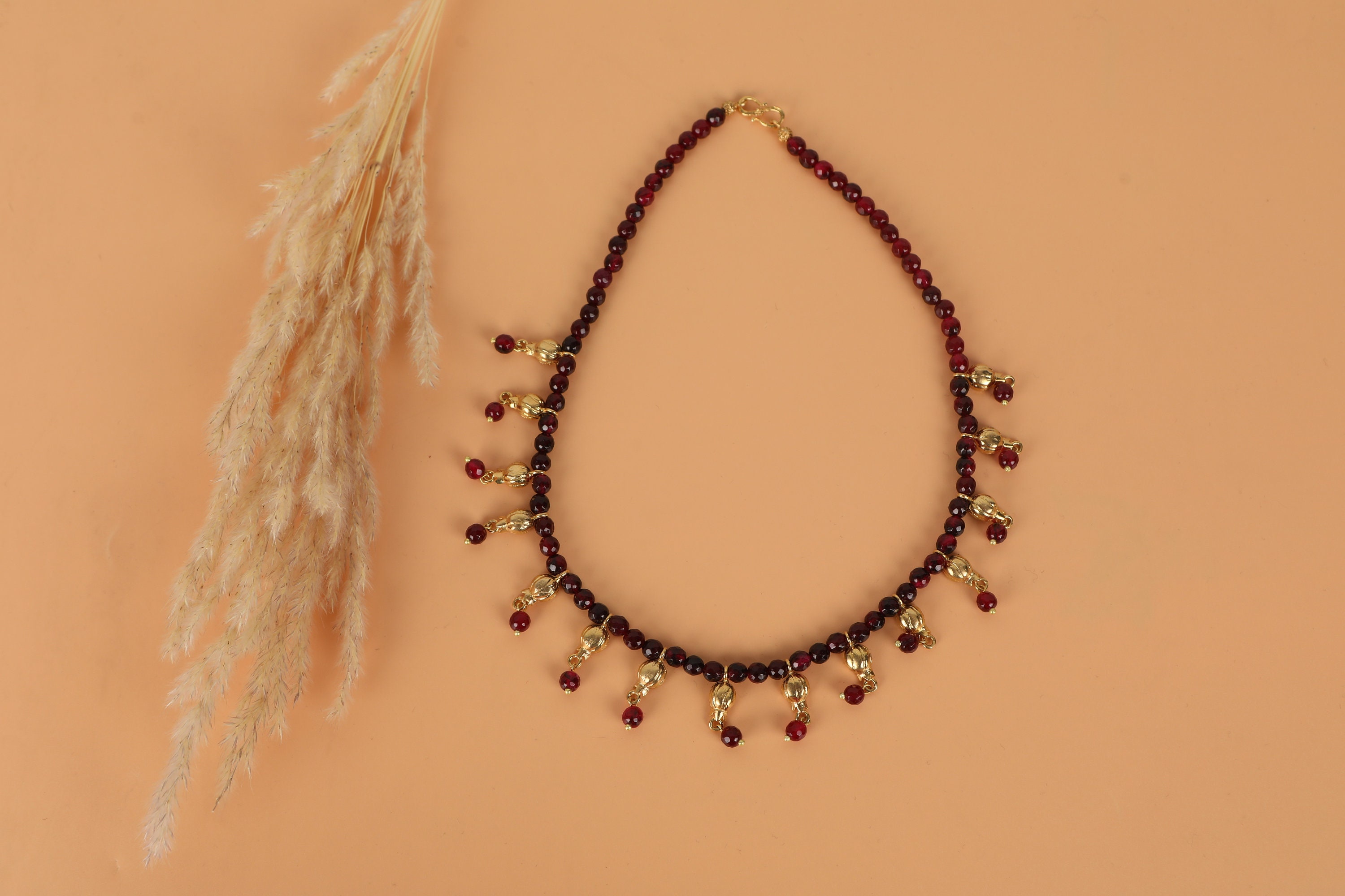 Collier Ras De Cou Perles Grenats Véritables – Fermoir Argent Ottoman, Neuf Sans Emballage