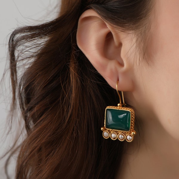 Malachite Earrings,Pearls Earrigns,Gold Plated earrigs ,brass Earrigns,gemstone Earrigns,Turkish earrigs ,Handmade Jewelry earrigs .gift for