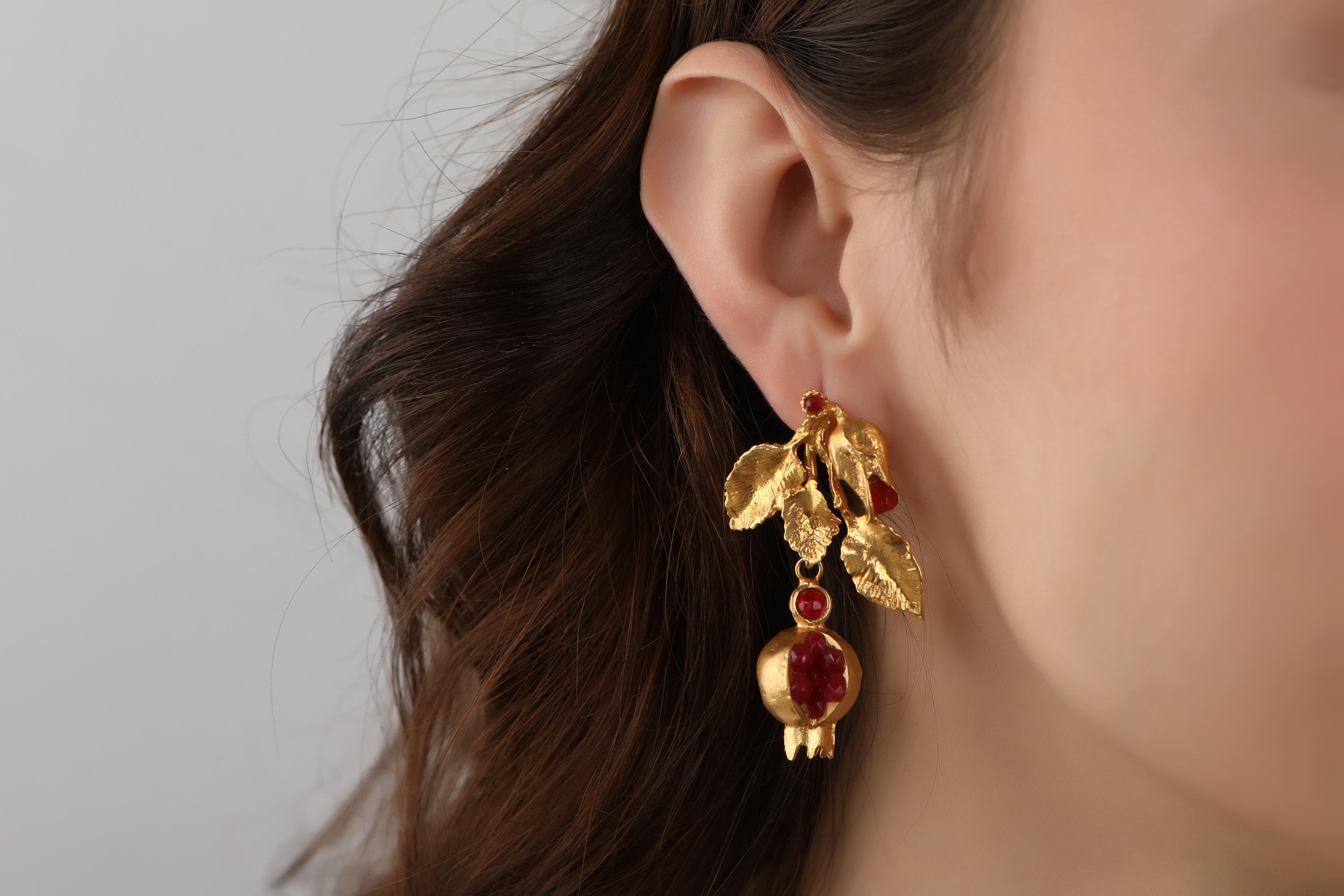 Pomegranate Design Earrings,Turkish Jewellery,Handmade Earrigns,Gold Plated Earrigns,Ottoman Design,Traditional Earrings,Gift for Her
