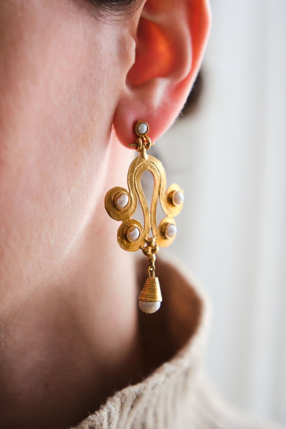 Handmade Pearl Earrings ,ottoman Earrings.Dangling Earrings,Real freshwater Pearl,Chunky Earrigns,Turkish Earrings,Gift for her,wedding earr