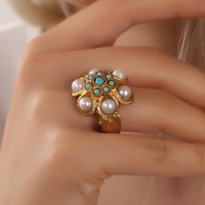22k Gold Plated Ring,Handmade Ring,Ottoman Design Ring,Stone Ring,Adjustable Ring,Woman,Antique Design Ring,Handmade Ring,Pearl Ring,Rings