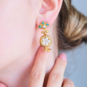 Pomegranate design Earrings,Ottoman Earrings, Brass Earrings,18-22k Gold Plated Earrings,Turkish Earrings,Handmade Jewellery,pomegranate