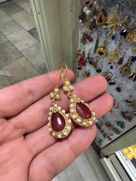 Rose Quartz Earrings, pearl earrig,ottoman Earrigns,Gold Plated earrigs ,brass Earrigns,gemstone Earrigns,Turkish earrigs ,Handmade Jewelry