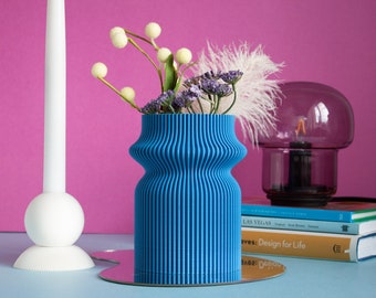 Rib Cinch Vase - 3D Printed Vase, Dried Flower Vase, Modern Eclectic Funky Vase, 100% Recycled