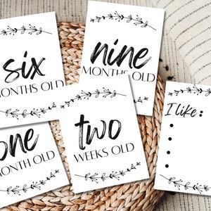 Cartes d’étape de bébé | Accessoires photo | Bébé première année | Cartes d’étape florales noires | Téléchargement numérique