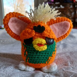 Orange and Green Furby Inspired Plush Toy, Crochet Furby Amigurumi, Furby Stuffed Animal