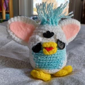 White and Blue Furby Inspired Plush Toy, Crochet Furby Amigurumi, Furby Stuffed Animal