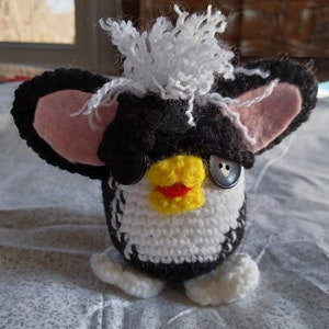 Black and White Furby Inspired Plush Toy, Crochet Tuxedo Furby Amigurumi, Furby Stuffed Animal