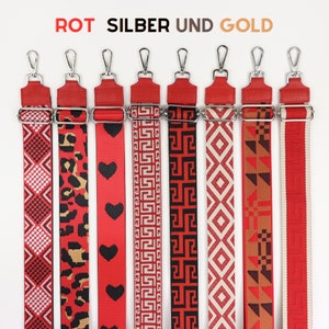 Rot Lederriemen für Taschen mit Gold und Silber Hardware, gemusterter Schulterriemen mit breitem Riemen, Kamerataschenriemen, Geschenk sie