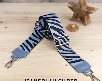 Umhängegurt für Taschen, Taschengurt Jeans Blau Silber Gold