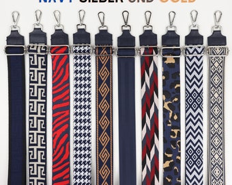 Patterned Navy Blue Bag Strap: Adjustable Wide Shoulder Strap