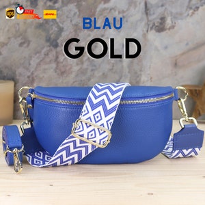 Women Shoulder Bag with Blue Gold Zipper, Fanny pack Women Crossbody & Belt Bag With Patterned Strap, Leather Waist Bag,Belly bag With Strap