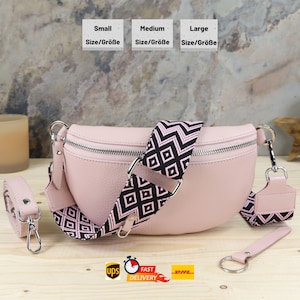 Rosa Umhängetasche mit Breitem Gurt, Bauchtasche Leder Damen, Crossbody Tasche, Gürteltasche und Damentasche Leder, Geschenk für Frauen
