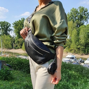 Bauchtasche Leder mit extra Riemen und extra Geldbörse, Gürteltasche mit Ledergürtel und gemustertem Gürtel, Ledertasche, Weihnachtsgeschenk
