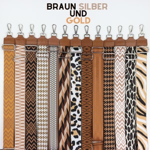 Braun gemusterter Lederriemen für silber und goldenTaschen, Kamera und Computertaschenriemen, breiter Schulterriemen, Geschenk für sie