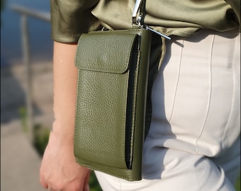 Leather Crossbody Cell Phone Purse: Mini Wallet Handbag With Card