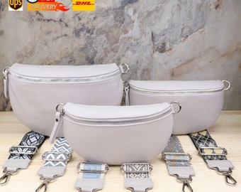 Leather Belly and Fanny Pack Women Pattern Light gray, Belt Bag, Shoulder Bag Crossbody with Strap for Women, Gift for Her, Birthday Gift