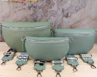 Bauchtasche Damen Stylisch Leder Mint, Umhängetasche und Gürteltasche Leder für Damen mit Breitem Crossbody Gurt, Geschenk für Frauen