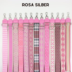 Patterned Pink Leather Bag Strap with Silver and Gold Accessories, Wide Shoulder Strap, Camera Bag Strap, Handbag Strap, Bag Straps Bags