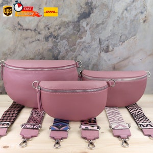 Leather Belly Bag with Silver Hardware, Belt Bag with Extra Patterned Straps, Leather Shoulder Bag, Crossbody Bag with Different Sizes,