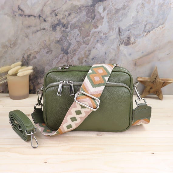 Small Leather Crossbody Bag: Olive Green Fanny Pack With  display picture 1