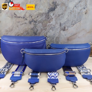 Bauchtasche Leder Blau für Frauen, Damentaschen, Crossbody Bag, Kameratasche, Taschengurt, Geschenk Freundin, Gürteltasche mit Breitem Gurt