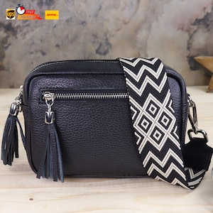 Frauen Schwarz Hüfttasche, Bauchtasche Gürteltasche mit gemustertem Riemen, Schultertaschengurt und Umhängetasche Klein Leder für Damen,