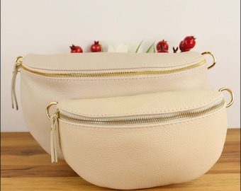 Leather Fanny Pack: Handmade Crossbody Bag with Gold Zipper