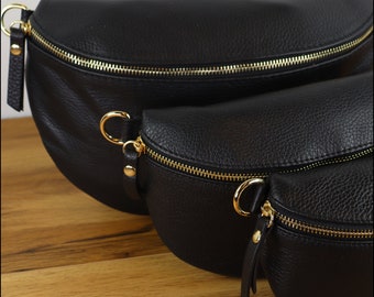 Women shoulder bag with gold zipper, valentine&#39;s day gift, leather belly crossbody bag, fanny pack, gift for girlfriend, make up bag